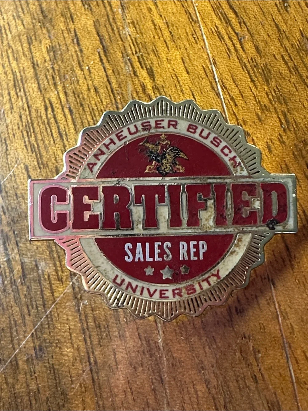 Vintage Anheuser Busch Certified Sales Rep Pin - Red & Gold